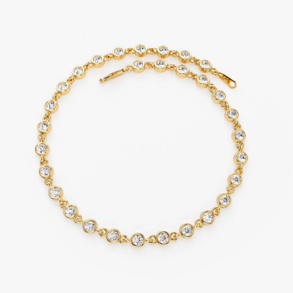 Bezel Setting Spring 14K (or 18k upon request) Yellow Gold Diamond Bracelet